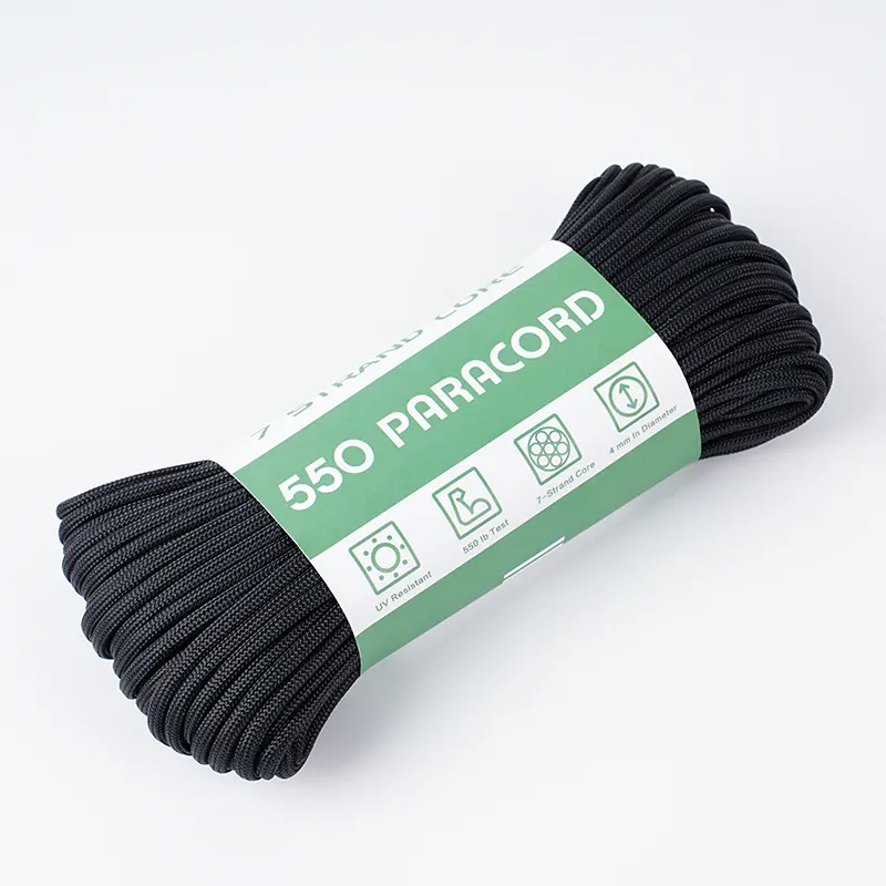 7 Strand Core 4mm Solid Black 550 Polyester Paracord